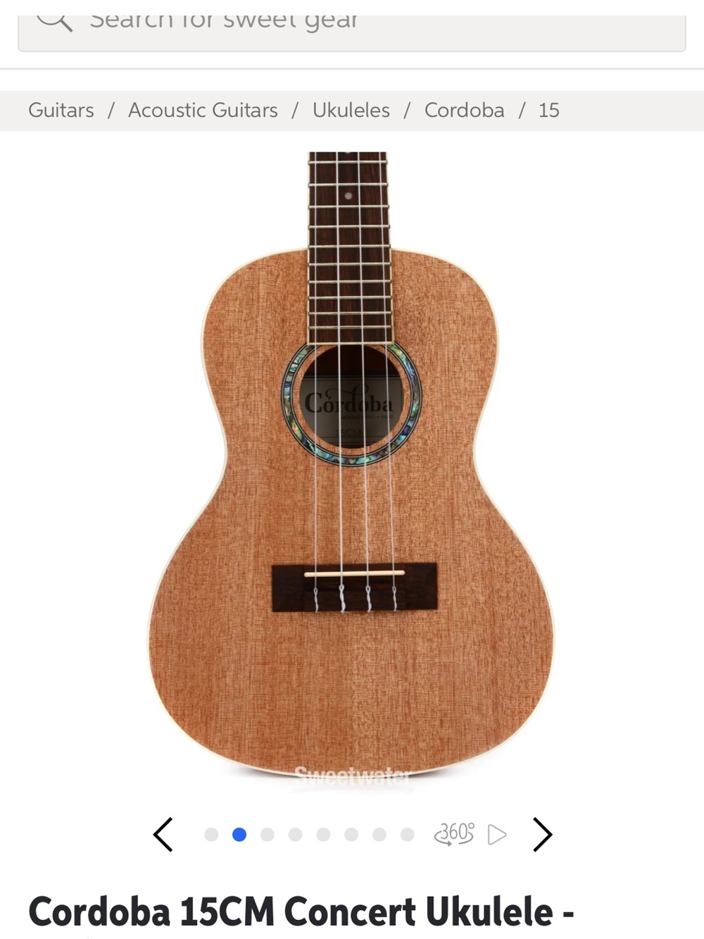 15CM Concert Ukulele - Natural Sapele Finish